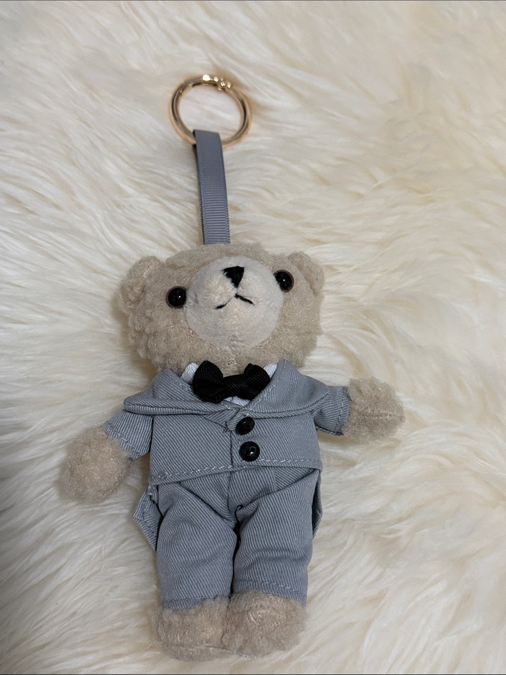100% Authentic St Regis Gray Teddy Bear Keychain Keyring with Bow Tie